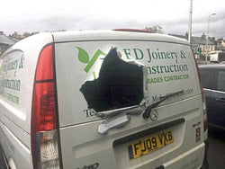 Thieves stole about £2,500 of equipment from a joiner’s van after ripping a hole in the back of the vehicle.