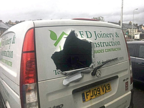 Thieves stole about £2,500 of equipment from a joiner’s van after ripping a hole in the back of the vehicle.